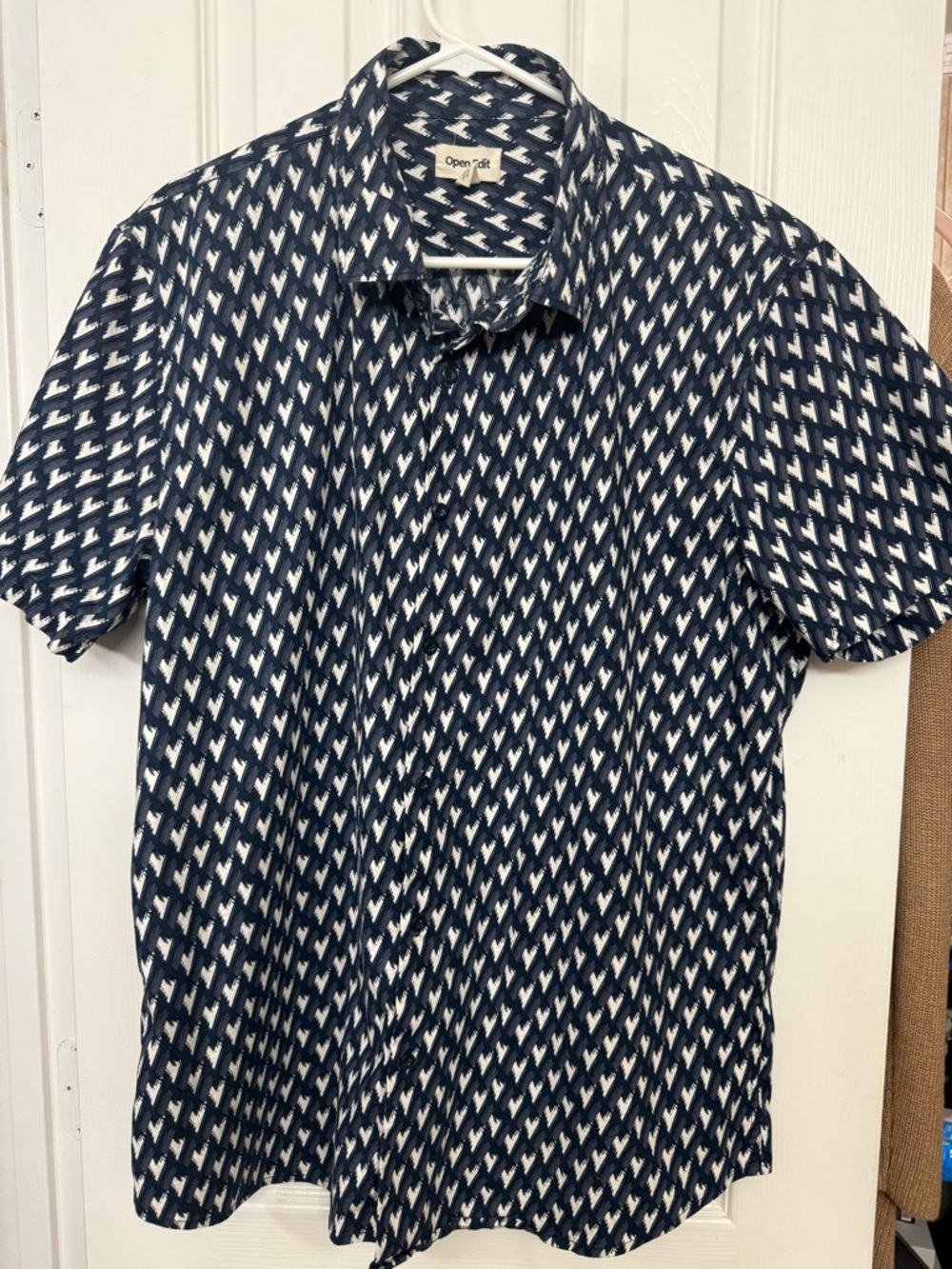 Men’s Open End Navy & White Short Sleeve Button-Down
